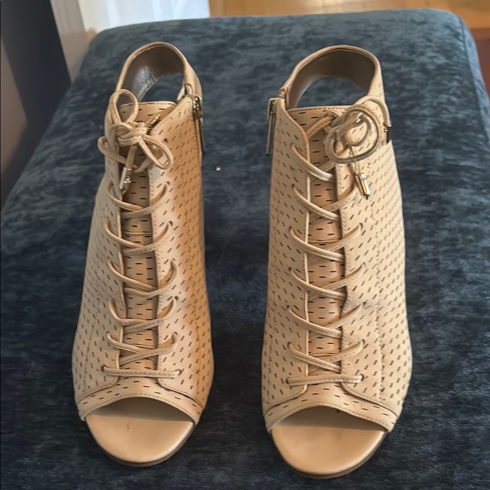 Sam Edelman Tan Perforated Lace-Up Heels